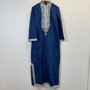 Vintage Atlas Women Retro Soutache Embroidered Kaftan Size M Boho 60s 70s Regal